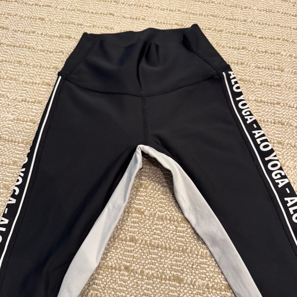 Alo Yoga Mesh High Waist Trainer Black White Logo Stripe Leggings | XS - Picture 5 of 10